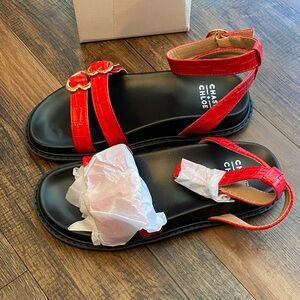Chase + Chloe Red Ankle Strap Sandals